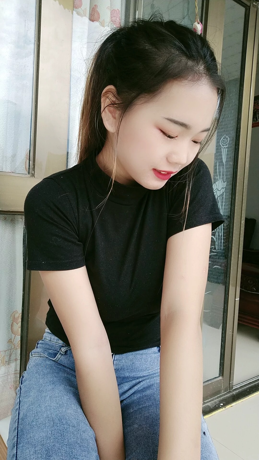 阿桃浅蓝色紧身牛仔裤SN34